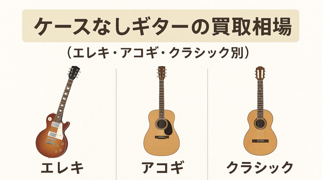ケースなしギターの買取相場(エレキ・アコギ・クラシック別)